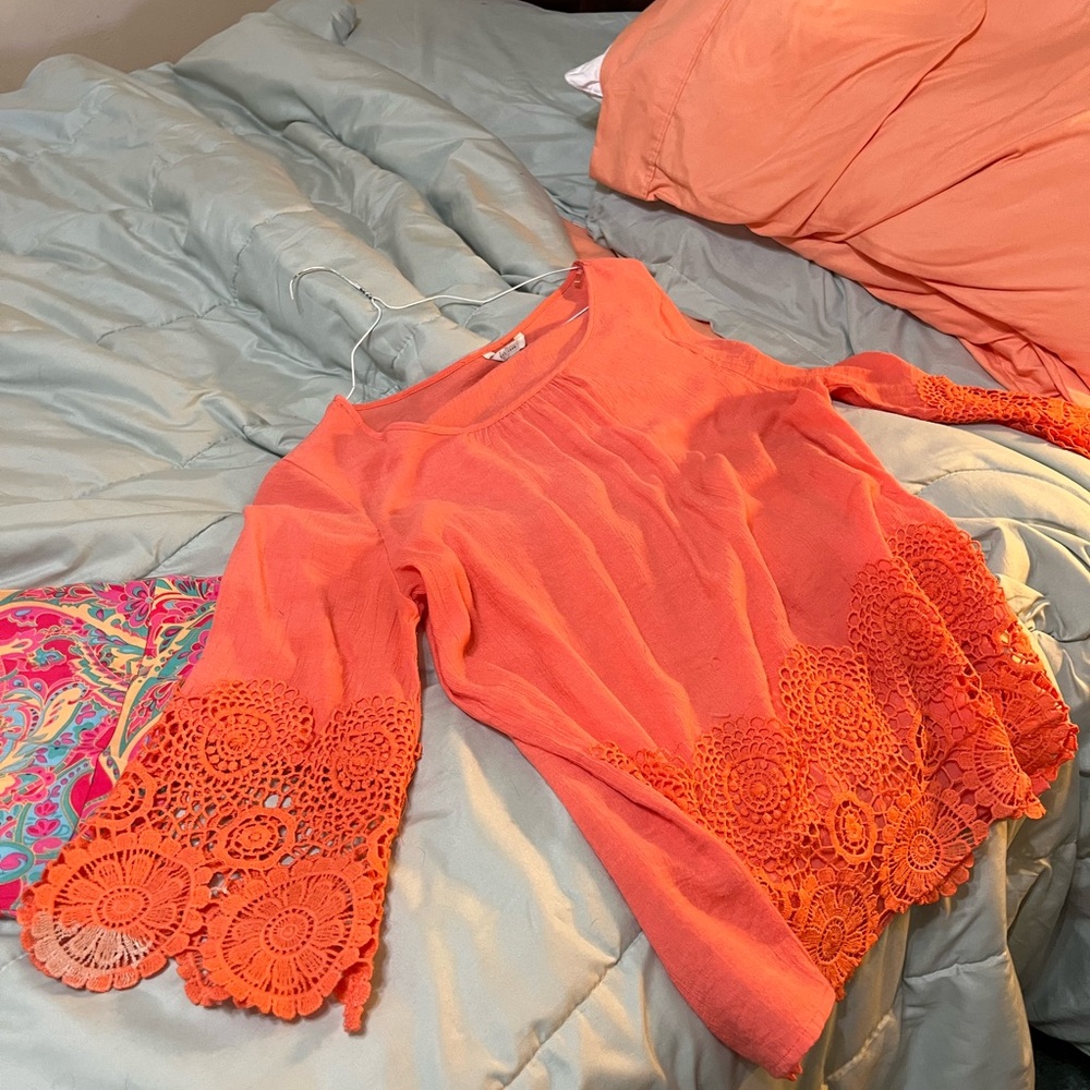 Estella's Closet Orange Cropped Embellished Blouse 3/4 Sleeve